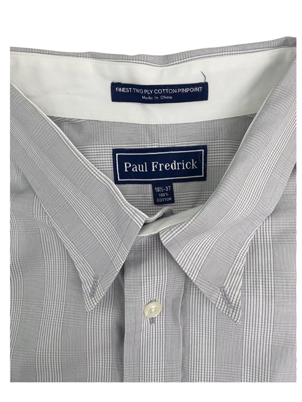 Paul Fredrick Gray Pinpoint Stripe Cotton Dress Shirt Size 18.5 - 37